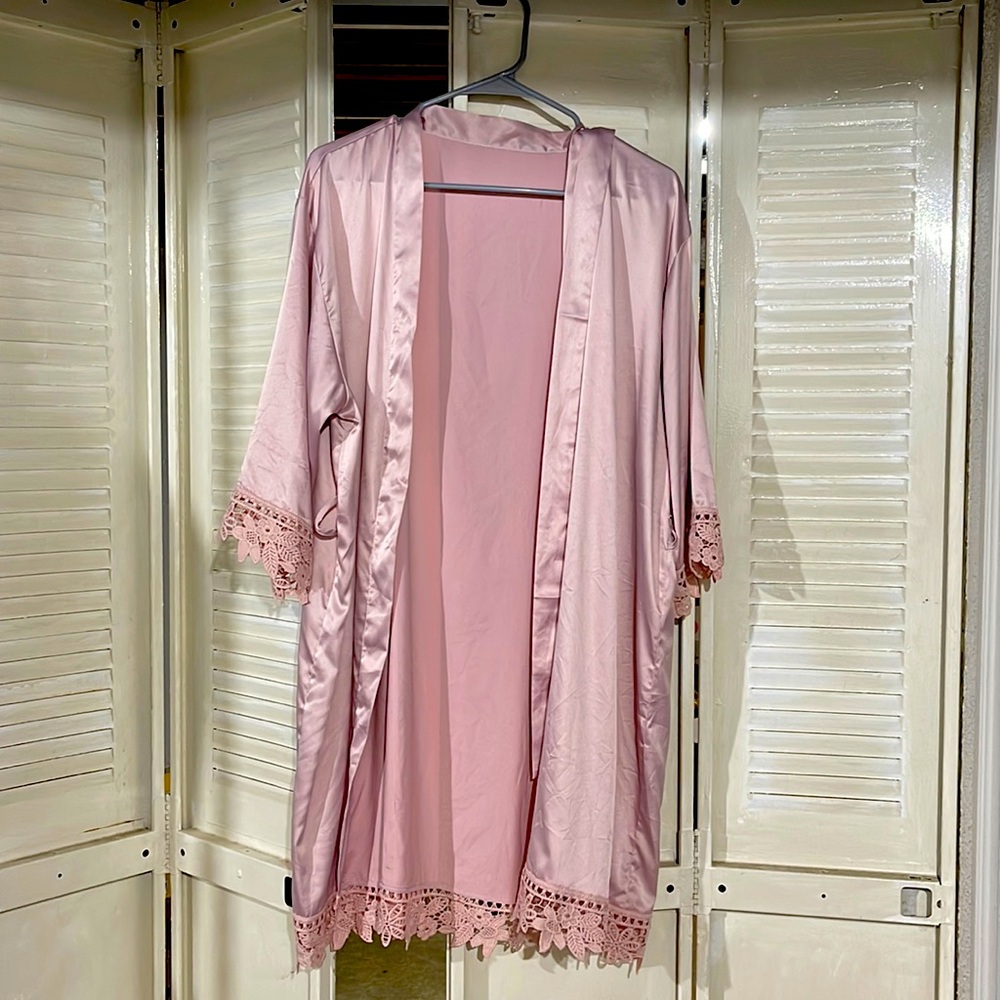 Pink satin robe